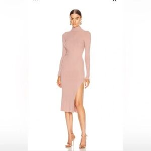 Enza Costa Ribbed Modal-Blend Jersey Turtleneck Midi Dress Lilac SZ Small NWT